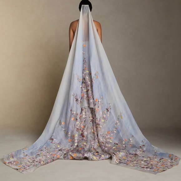 Mariela Watercolor Painted Organza Veil - Picture 1 of 14